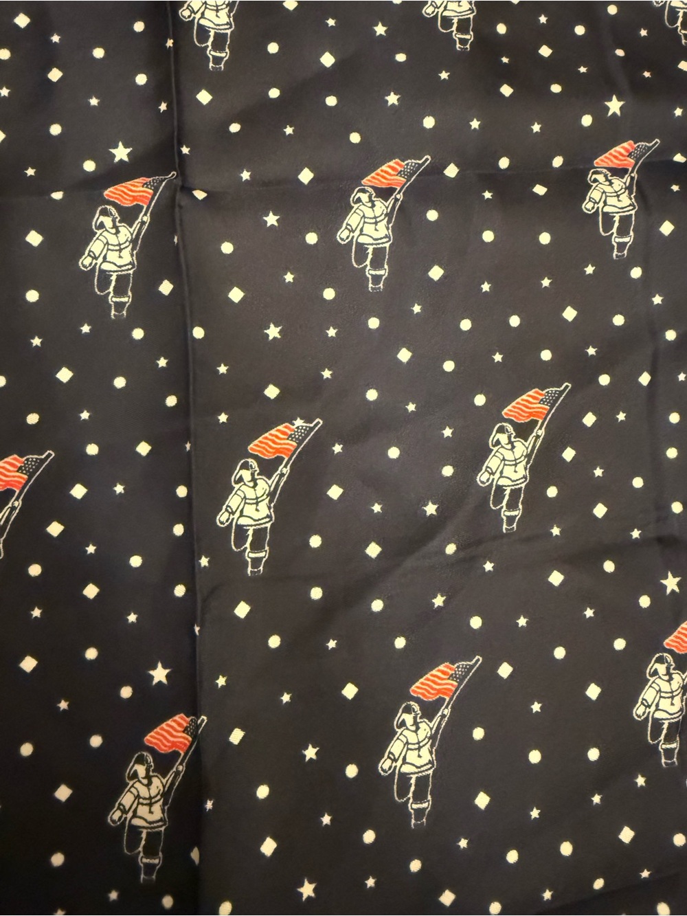 Black Patriotic Print Scarf with Red Flag Accent
